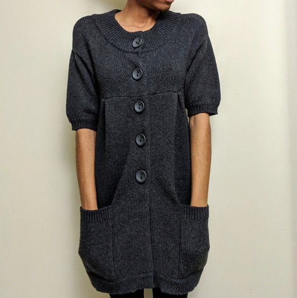Vince Dark Grey Wool Short Puff Sleeve Duster - Picture 2 of 8